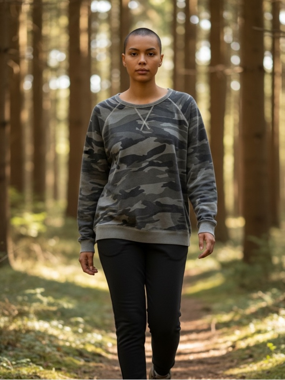 Lucky Brand Camo Print Raglan Sweatshirt - Green/Gray - Size Medium